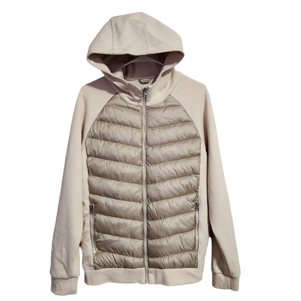 RON TOMSON Puffer hoodie jacket in cream size‎ 50